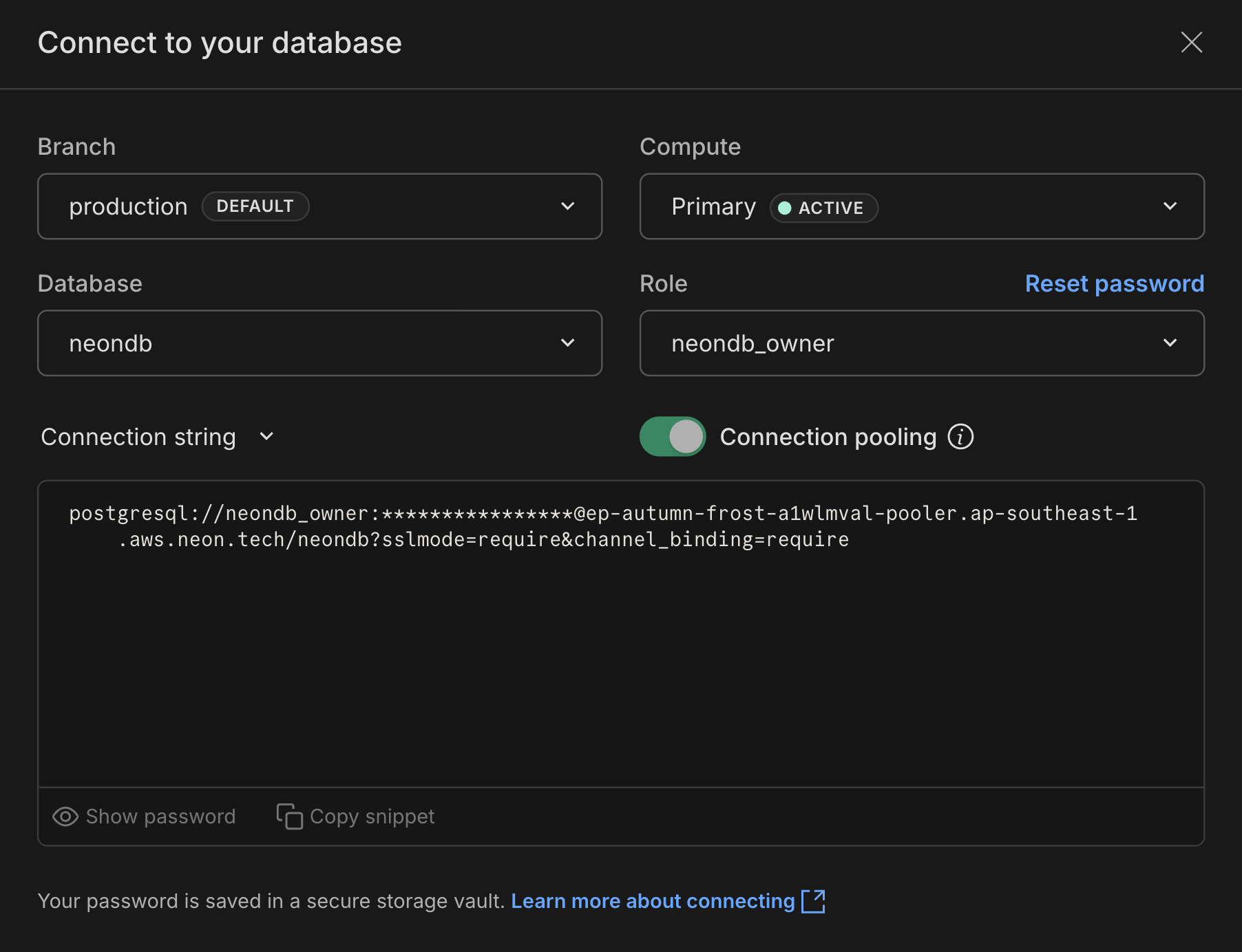 Connection Details pooled connection string